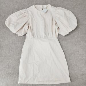 GHOSTPELL Cream Puff Sleeve Mini Dress NWT Open Back Cotton Blend Size L